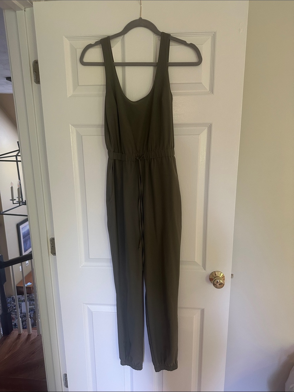 Abercrombie & Fitch Olive Green Sleeveless Drawstring Jumpsuit